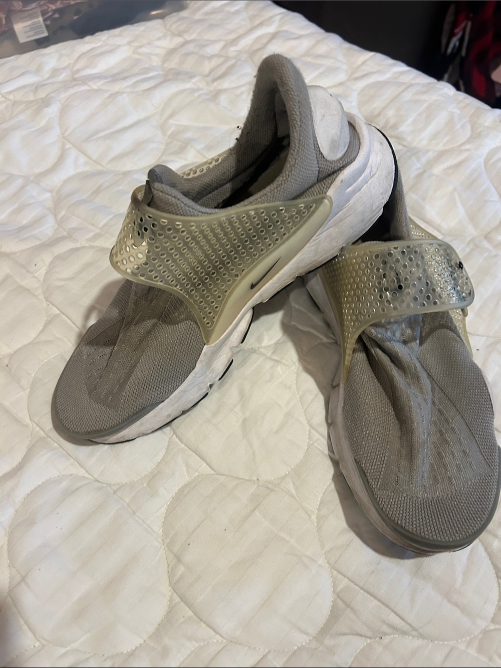 Nike Women’s Mesh Slip-On Sandals in Light Gray and Off-White